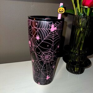 Zrike Disney Halloween Mickey Tumbler Black Pink Spiderwebs